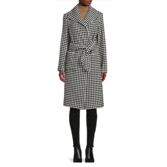 Elie Tahari Belted Houndstooth Coat Small 2-8 MSRP $395 - Picture 1 of 7
